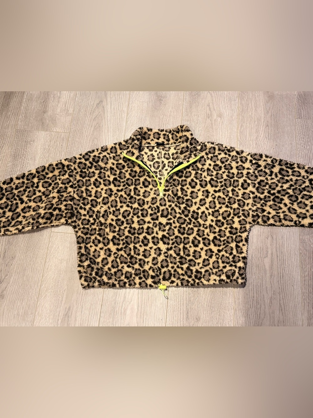 Urban Outfitters Leopard Print Sherpa Fleece Quarter Zip Pullover Sweater Jacket